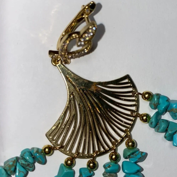 Turquoise stone chip statement earrings - Picture 8 of 9